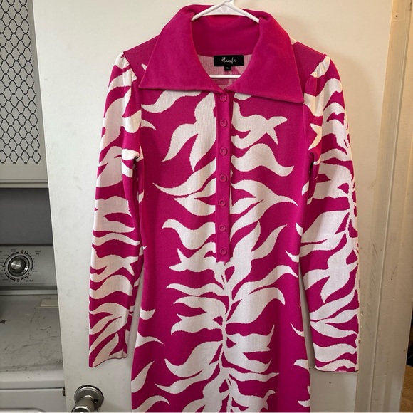 Hanifa Soraya Maxi Pink White Long Sleeve Thick Knit Long Wiggle Dress Size M - Picture 4 of 7